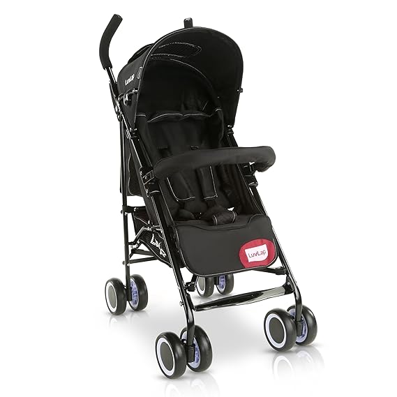 LuvLap City Baby Stroller/Buggy, Lightweight, Compact & Travel Friendly Baby pram, extendable Canopy, 15Kg Capacity (Black)
